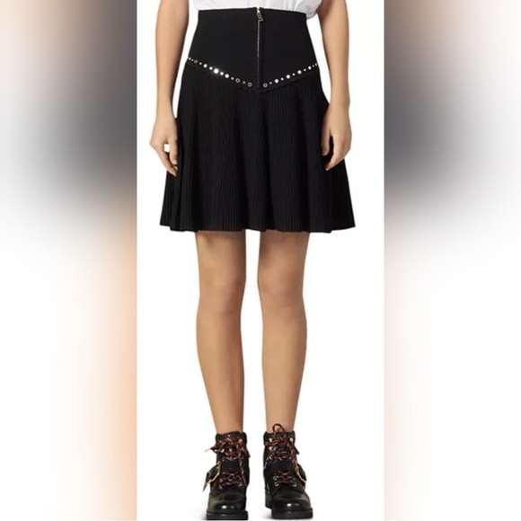 SANDRO PARIS Oria Pleated & Studded A-Line Skirt - Picture 1 of 8